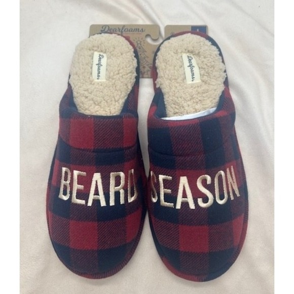 Dearfoams Men's Buffalo Check Winter Slippers "Beard Season" Large-11/12 - NEW - Picture 1 of 8